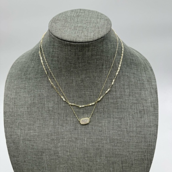 Kendra Scott Elisa Gold Multi Strand Necklace in white Drusy.  Retail $90 - Picture 1 of 5